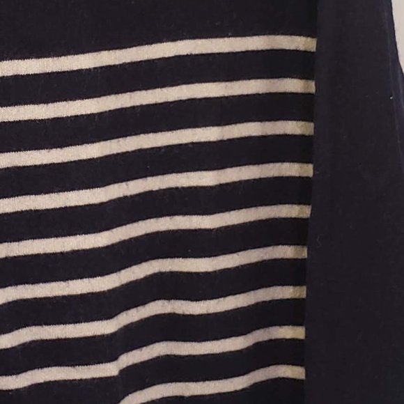 Cashmere Wool Navy Striped Sweater White Warm - Picture 4 of 6